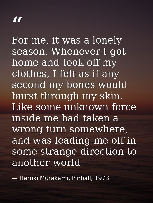 For me, it was a lonely season. Whenever I got home and took off my clothes, I felt as if any second my bones would burs — Haruki Murakami, Pinball, 1973