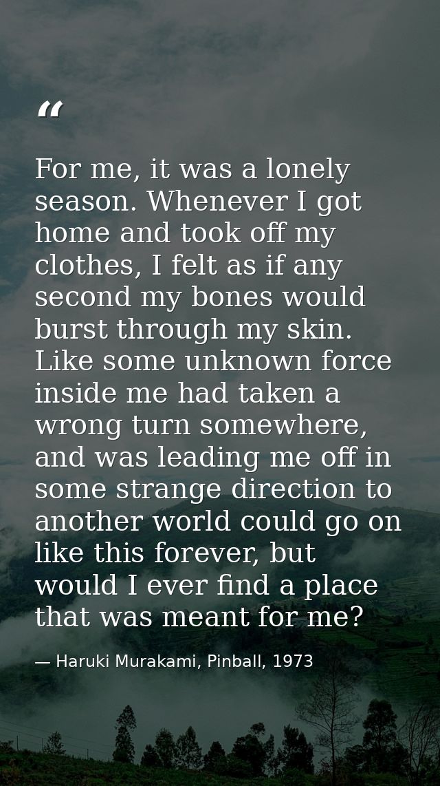 For me, it was a lonely season. Whenever I got home and took off my clothes, I felt as if any second my bones would burs — Haruki Murakami, Pinball, 1973