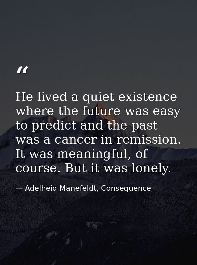 He lived a quiet existence where the future was easy to predict and the past was a cancer in remission. It was meaningfu — Adelheid Manefeldt, Consequence