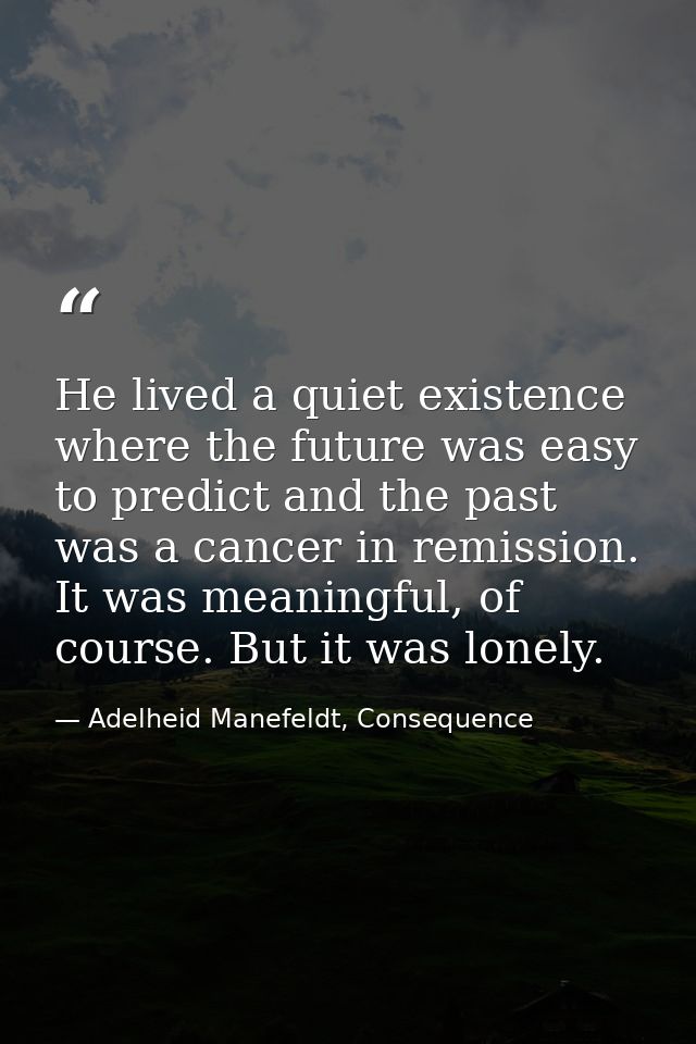 He lived a quiet existence where the future was easy to predict and the past was a cancer in remission. It was meaningfu — Adelheid Manefeldt, Consequence