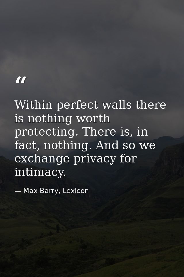 Within perfect walls there is nothing worth protecting. There is, in fact, nothing. And so we exchange privacy for intim — Max Barry, Lexicon