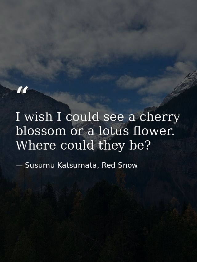 I wish I could see a cherry blossom or a lotus flower. Where could they be? — Susumu Katsumata, Red Snow