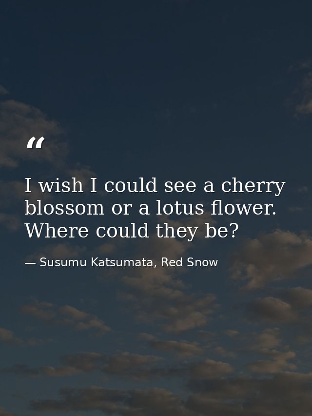 I wish I could see a cherry blossom or a lotus flower. Where could they be? — Susumu Katsumata, Red Snow
