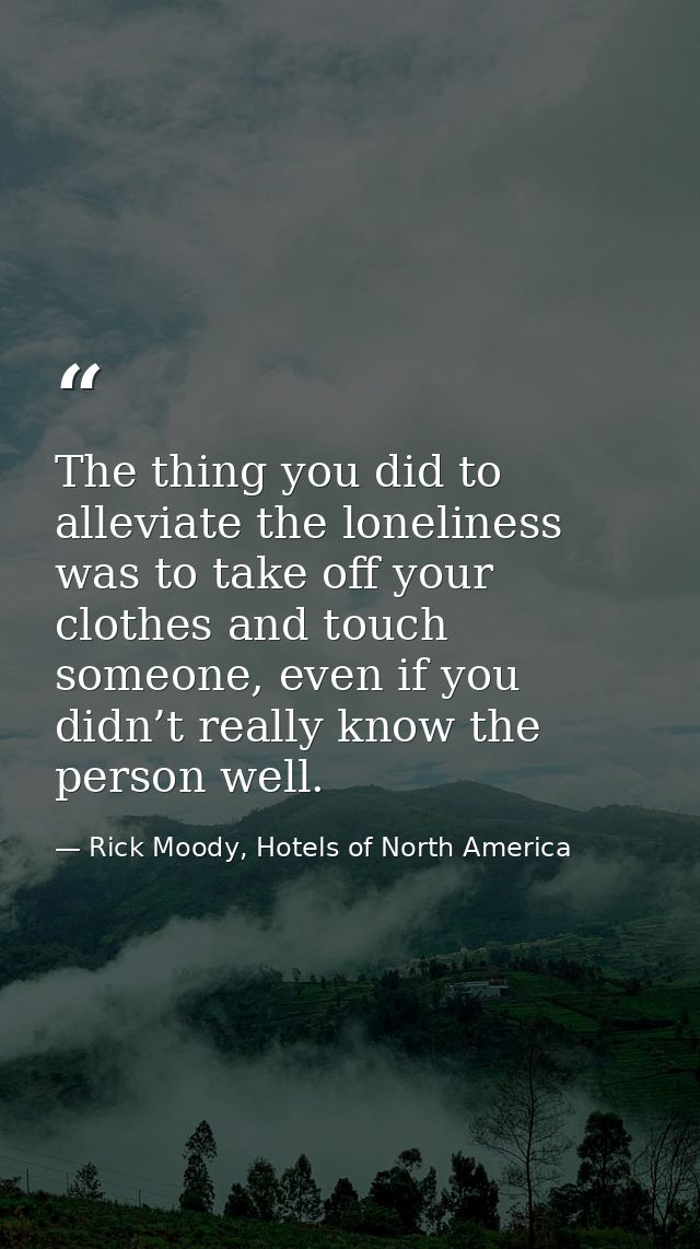 The thing you did to alleviate the loneliness was to take off your clothes and touch someone, even if you didn’t really  — Rick Moody, Hotels of North America