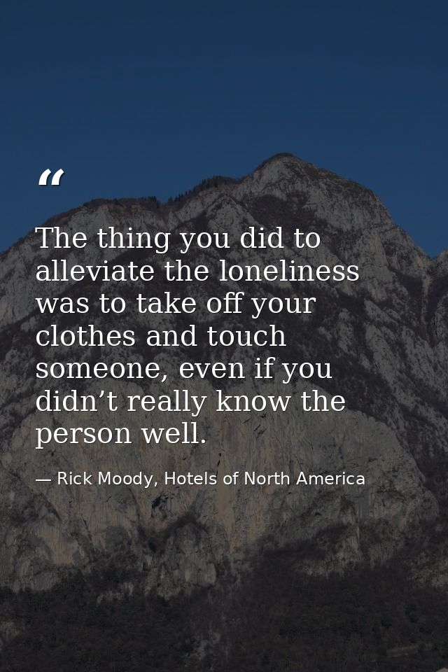 The thing you did to alleviate the loneliness was to take off your clothes and touch someone, even if you didn’t really  — Rick Moody, Hotels of North America