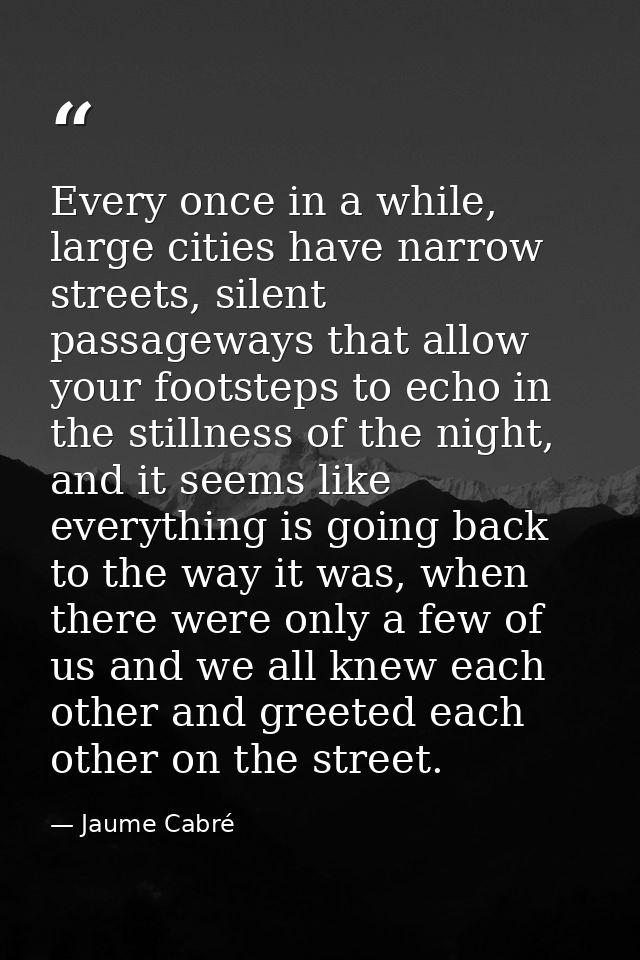 Every once in a while, large cities have narrow streets, silent passageways that allow your footsteps to echo in the sti — Jaume Cabré
