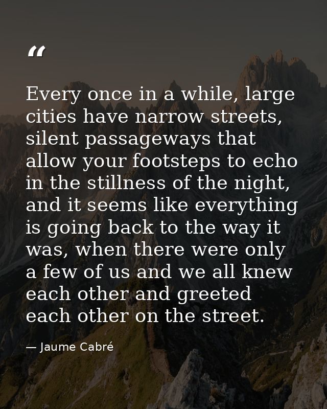 Every once in a while, large cities have narrow streets, silent passageways that allow your footsteps to echo in the sti — Jaume Cabré