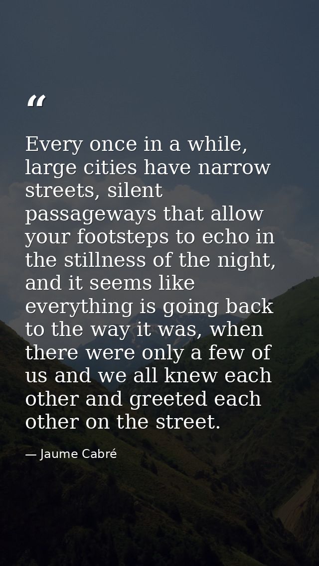 Every once in a while, large cities have narrow streets, silent passageways that allow your footsteps to echo in the sti — Jaume Cabré
