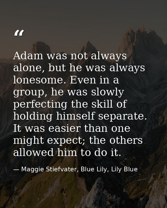 Adam was not always alone, but he was always lonesome. Even in a group, he was slowly perfecting the skill of holding hi — Maggie Stiefvater, Blue Lily, Lily Blue