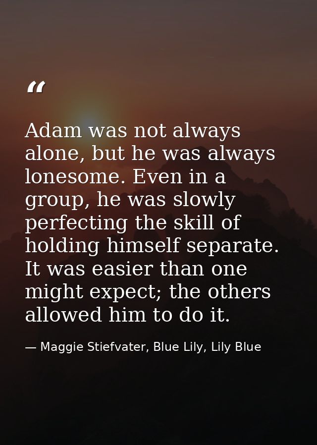 Adam was not always alone, but he was always lonesome. Even in a group, he was slowly perfecting the skill of holding hi — Maggie Stiefvater, Blue Lily, Lily Blue