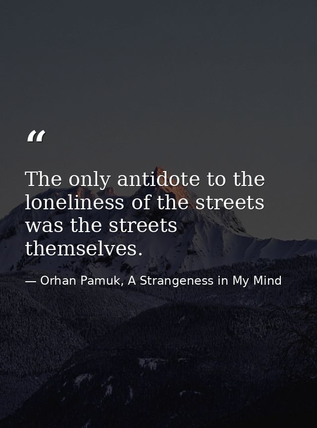 The only antidote to the loneliness of the streets was the streets themselves. — Orhan Pamuk, A Strangeness in My Mind