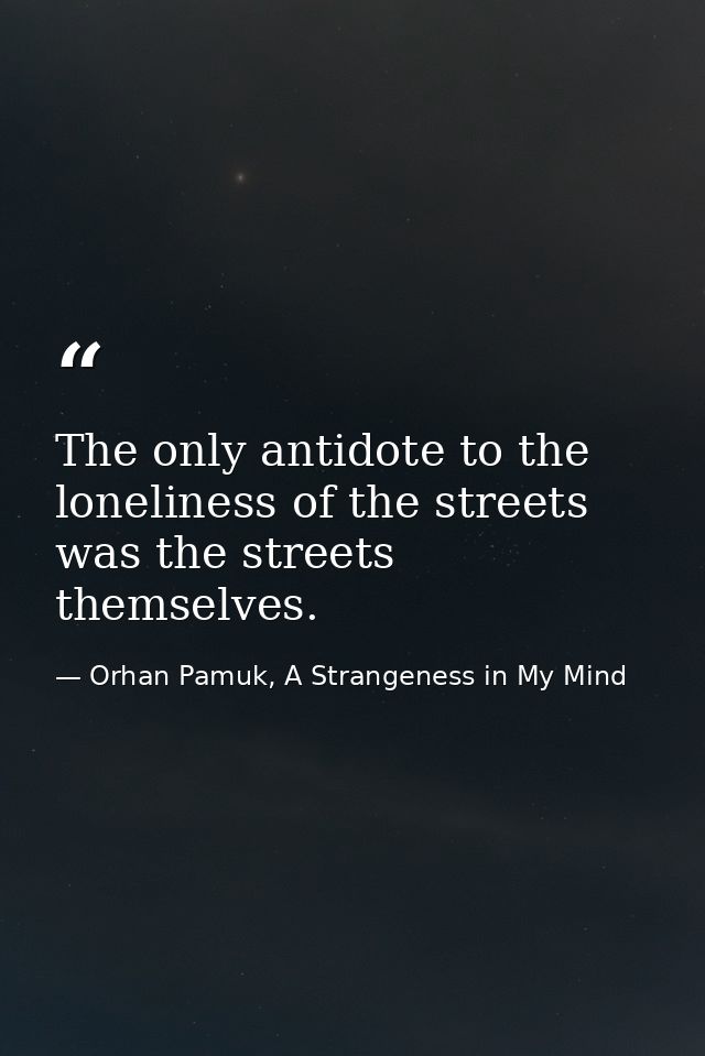 The only antidote to the loneliness of the streets was the streets themselves. — Orhan Pamuk, A Strangeness in My Mind