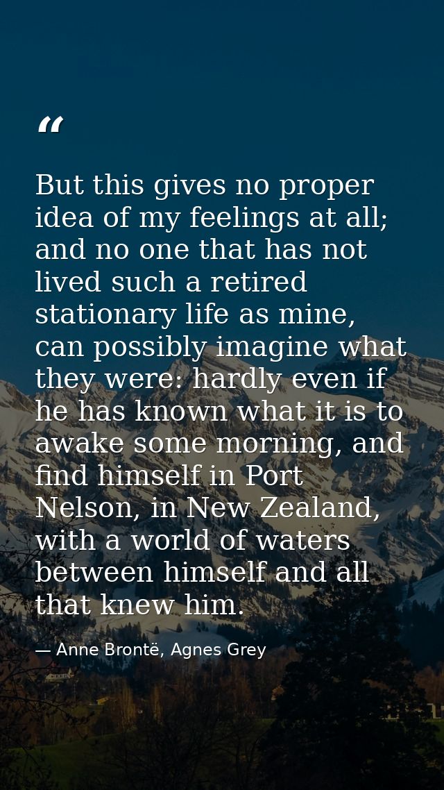But this gives no proper idea of my feelings at all; and no one that has not lived such a retired stationary life as min — Anne Brontë, Agnes Grey