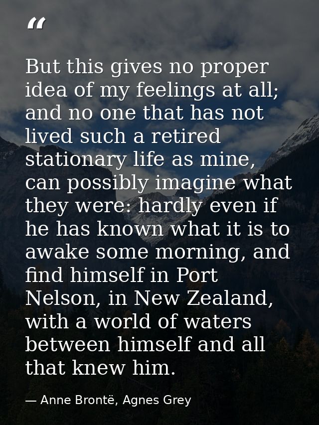 But this gives no proper idea of my feelings at all; and no one that has not lived such a retired stationary life as min — Anne Brontë, Agnes Grey