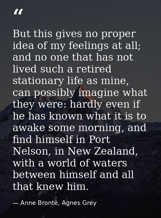 But this gives no proper idea of my feelings at all; and no one that has not lived such a retired stationary life as min — Anne Brontë, Agnes Grey
