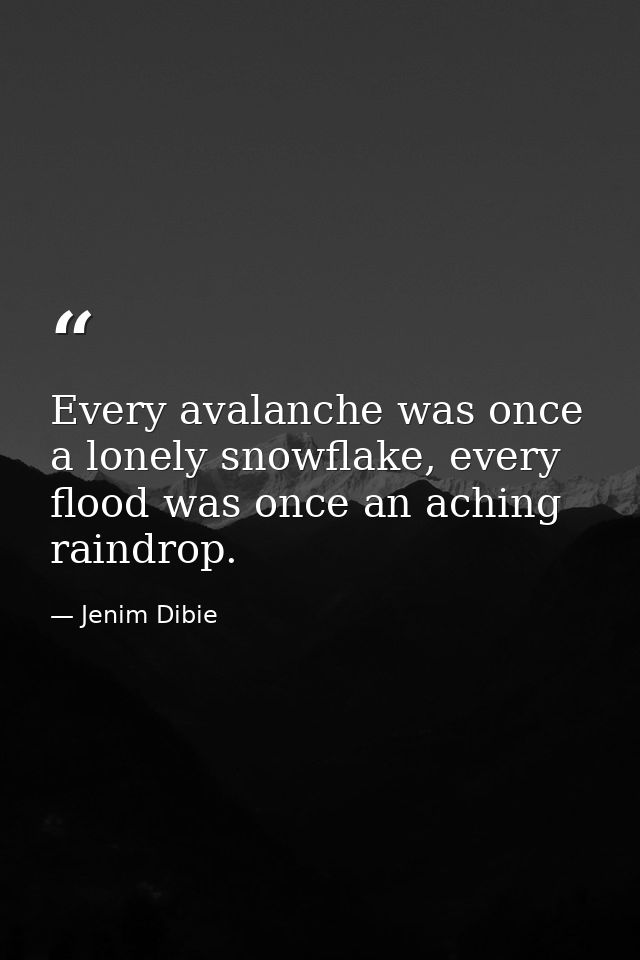 Every avalanche was once a lonely snowflake, every flood was once an aching raindrop. — Jenim Dibie
