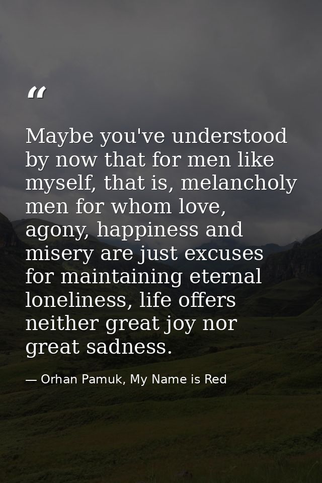Maybe you've understood by now that for men like myself, that is, melancholy men for whom love, agony, happiness and mis — Orhan Pamuk, My Name is Red