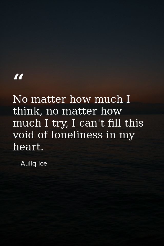 No matter how much I think, no matter how much I try, I can't fill this void of loneliness in my heart. — Auliq Ice