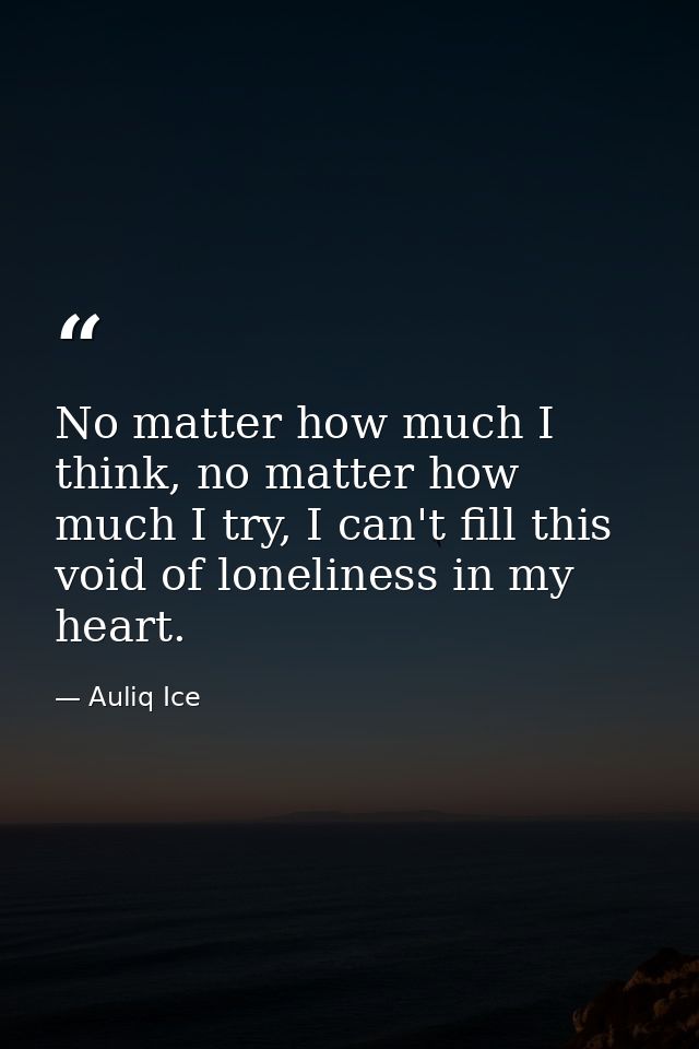 No matter how much I think, no matter how much I try, I can't fill this void of loneliness in my heart. — Auliq Ice