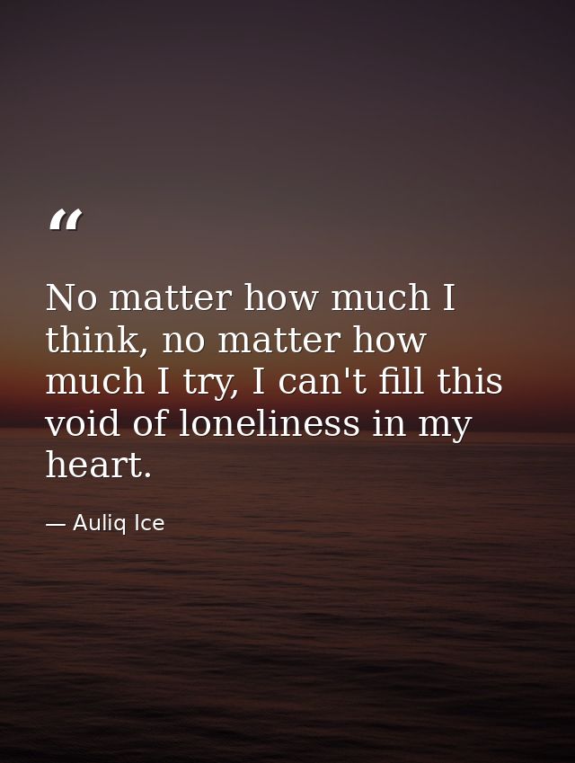 No matter how much I think, no matter how much I try, I can't fill this void of loneliness in my heart. — Auliq Ice