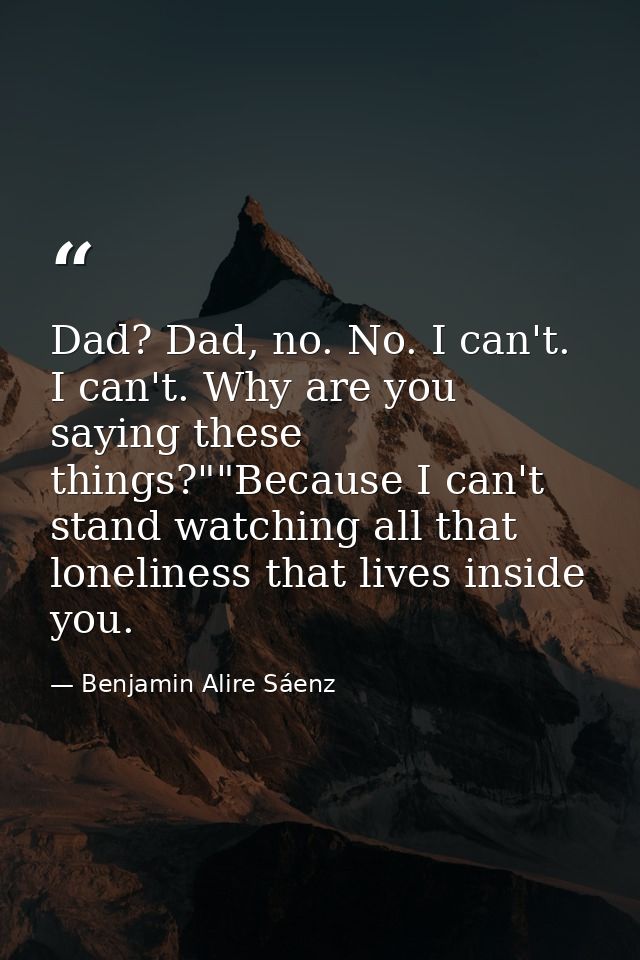Dad? Dad, no. No. I can't. I can't. Why are you saying these things?""Because I can't stand watching all that loneliness — Benjamin Alire Sáenz