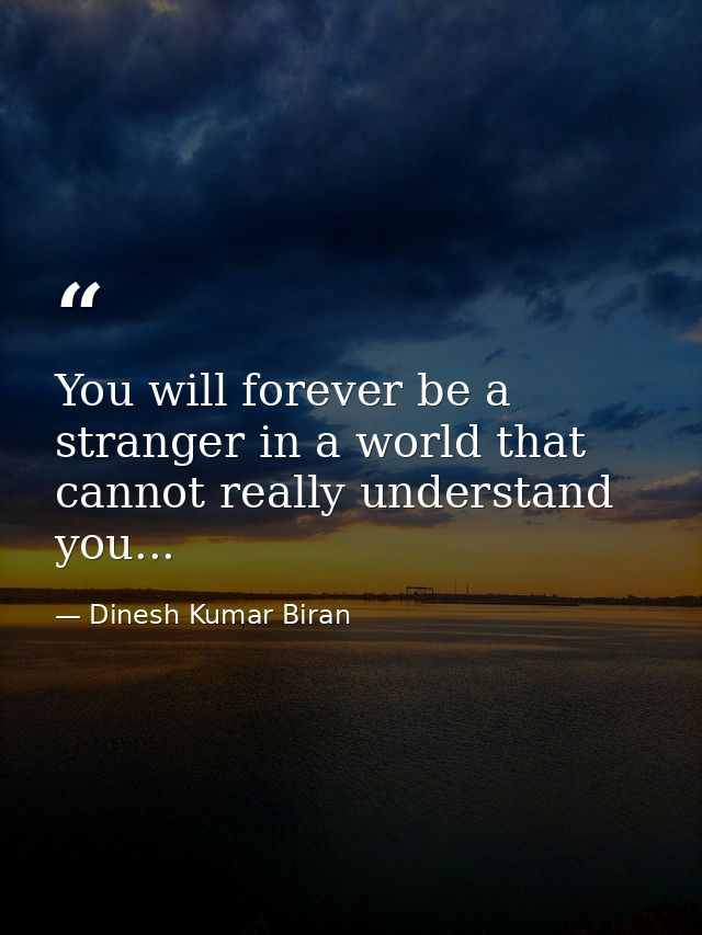 You will forever be a stranger in a world that cannot really understand you... — Dinesh Kumar Biran