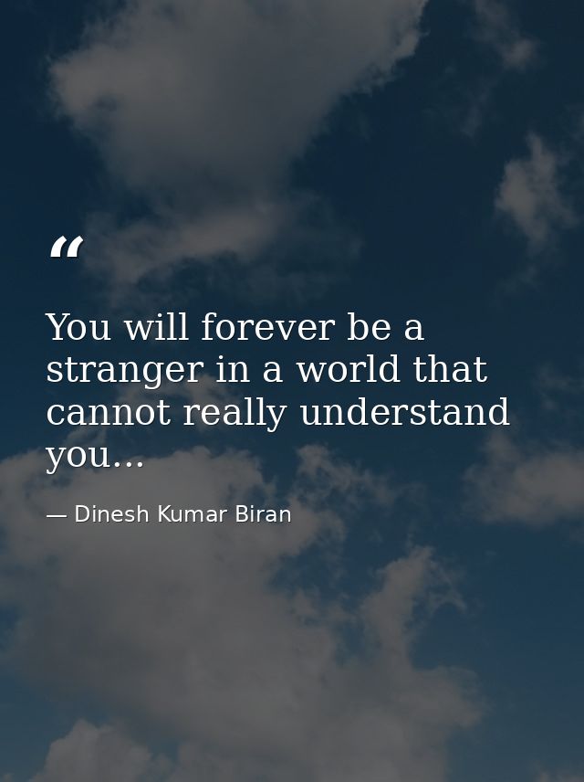 You will forever be a stranger in a world that cannot really understand you... — Dinesh Kumar Biran