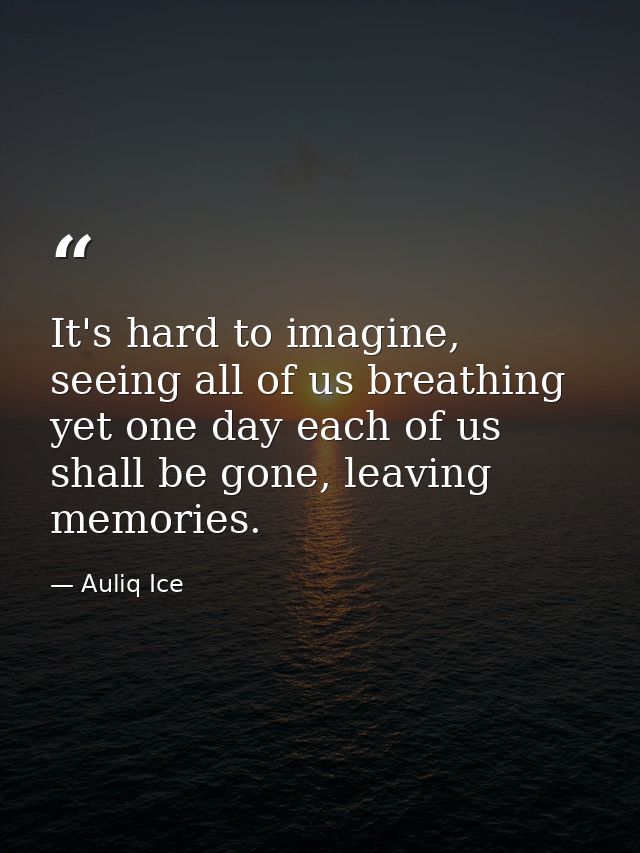 It's hard to imagine, seeing all of us breathing yet one day each of us shall be gone, leaving memories. — Auliq Ice