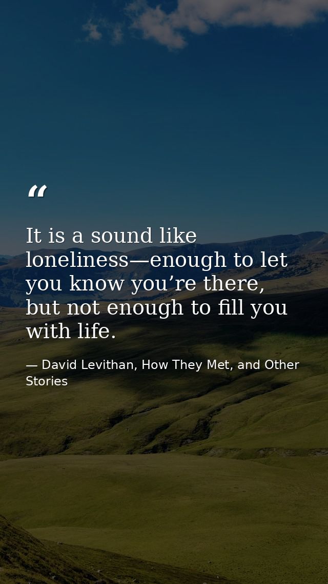 It is a sound like loneliness—enough to let you know you’re there, but not enough to fill you with life. — David Levithan, How They Met, and Other Stories