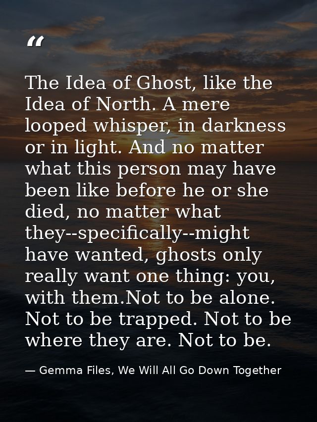 The Idea of Ghost, like the Idea of North. A mere looped whisper, in darkness or in light. And no matter what this perso — Gemma Files, We Will All Go Down Together