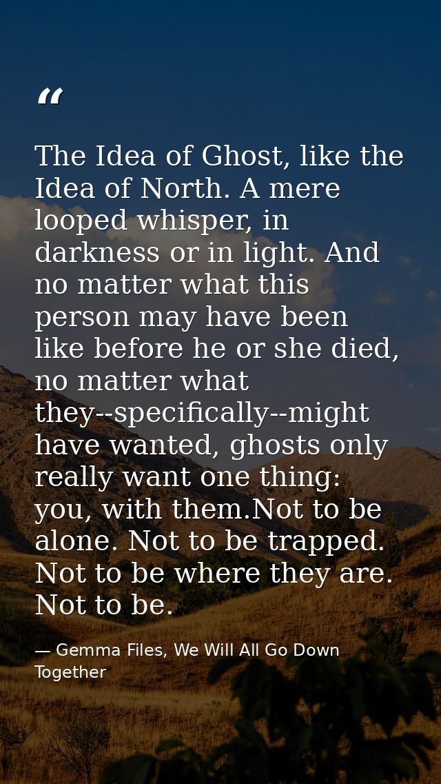 The Idea of Ghost, like the Idea of North. A mere looped whisper, in darkness or in light. And no matter what this perso — Gemma Files, We Will All Go Down Together