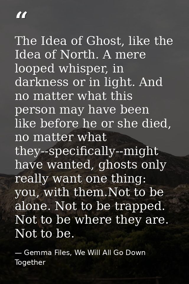 The Idea of Ghost, like the Idea of North. A mere looped whisper, in darkness or in light. And no matter what this perso — Gemma Files, We Will All Go Down Together