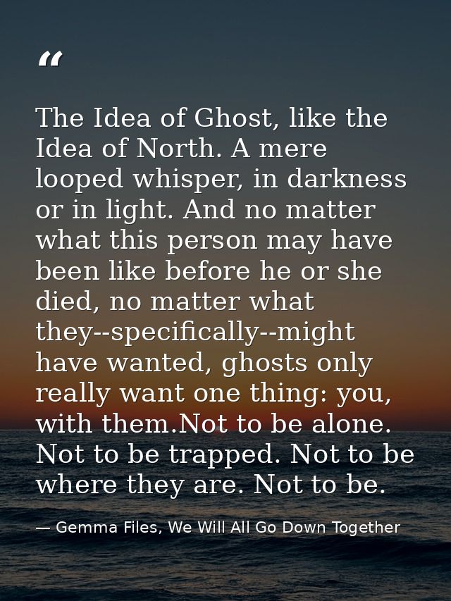 The Idea of Ghost, like the Idea of North. A mere looped whisper, in darkness or in light. And no matter what this perso — Gemma Files, We Will All Go Down Together