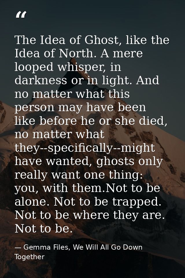 The Idea of Ghost, like the Idea of North. A mere looped whisper, in darkness or in light. And no matter what this perso — Gemma Files, We Will All Go Down Together