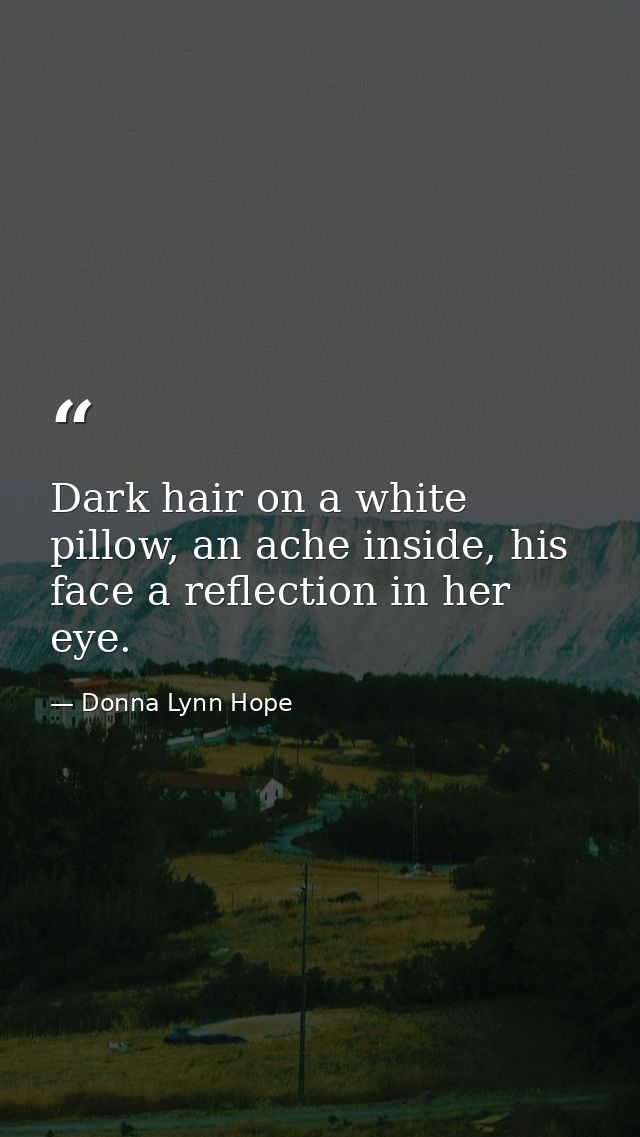 Dark hair on a white pillow, an ache inside, his face a reflection in her eye. — Donna Lynn Hope