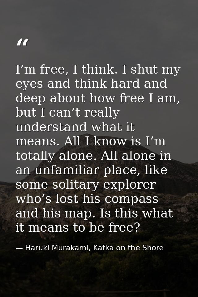 I’m free, I think. I shut my eyes and think hard and deep about how free I am, but I can’t really understand what it mea — Haruki Murakami, Kafka on the Shore