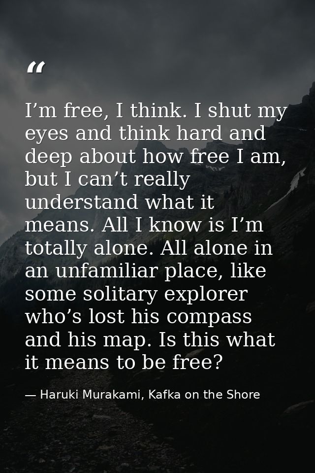 I’m free, I think. I shut my eyes and think hard and deep about how free I am, but I can’t really understand what it mea — Haruki Murakami, Kafka on the Shore