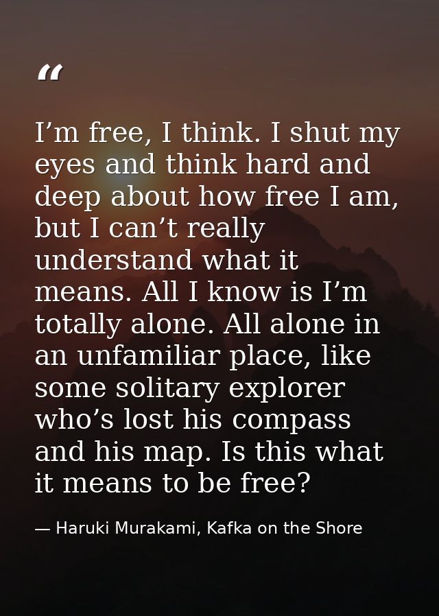 I’m free, I think. I shut my eyes and think hard and deep about how free I am, but I can’t really understand what it mea — Haruki Murakami, Kafka on the Shore