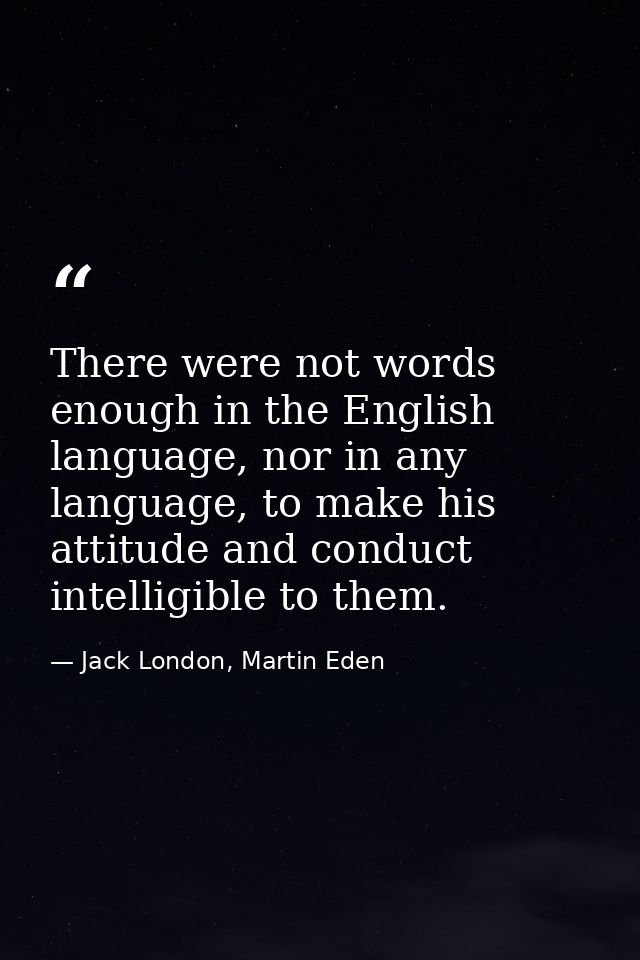 There were not words enough in the English language, nor in any language, to make his attitude and conduct intelligible  — Jack London, Martin Eden