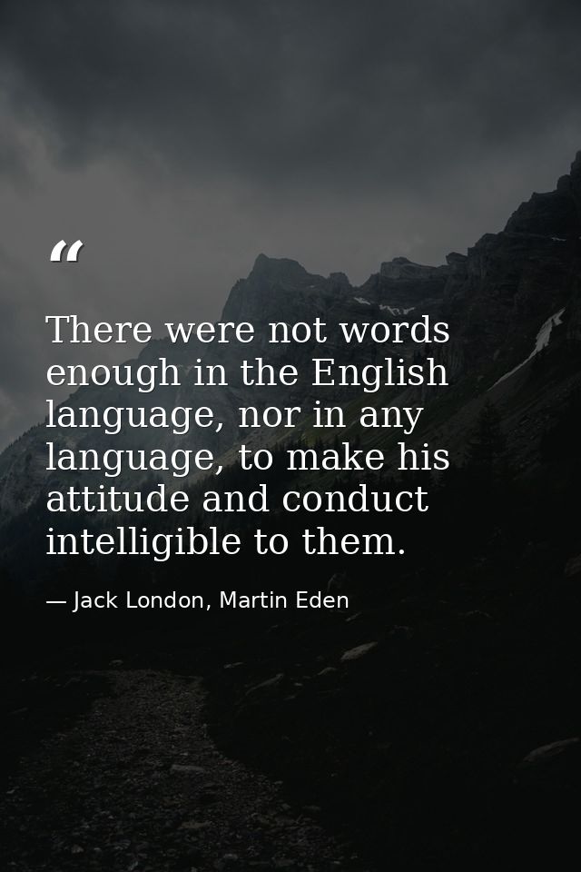 There were not words enough in the English language, nor in any language, to make his attitude and conduct intelligible  — Jack London, Martin Eden