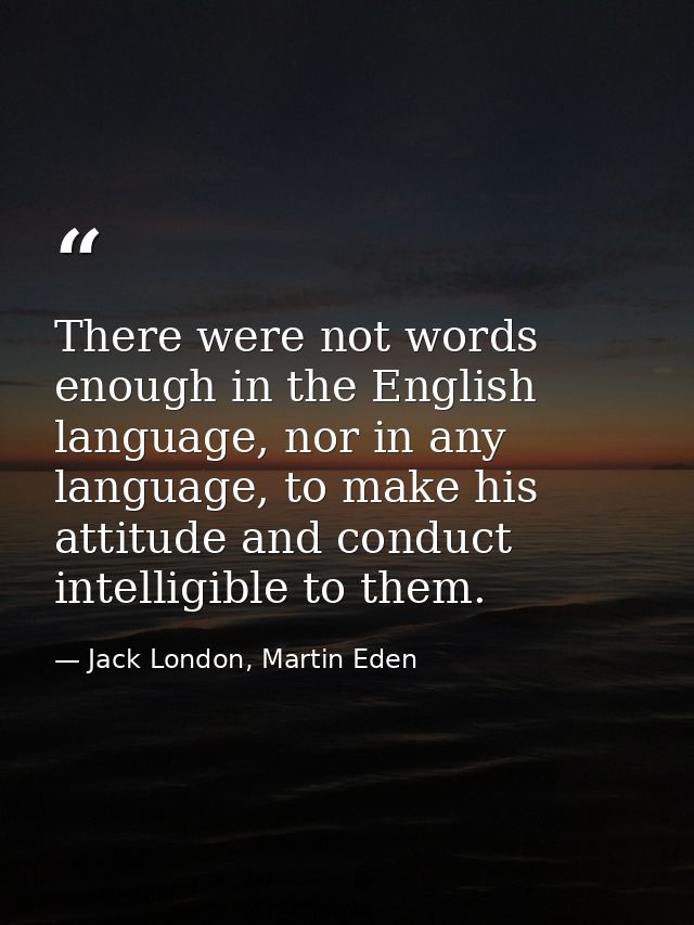 There were not words enough in the English language, nor in any language, to make his attitude and conduct intelligible  — Jack London, Martin Eden