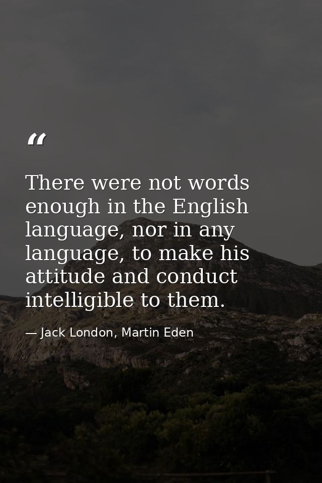 There were not words enough in the English language, nor in any language, to make his attitude and conduct intelligible  — Jack London, Martin Eden