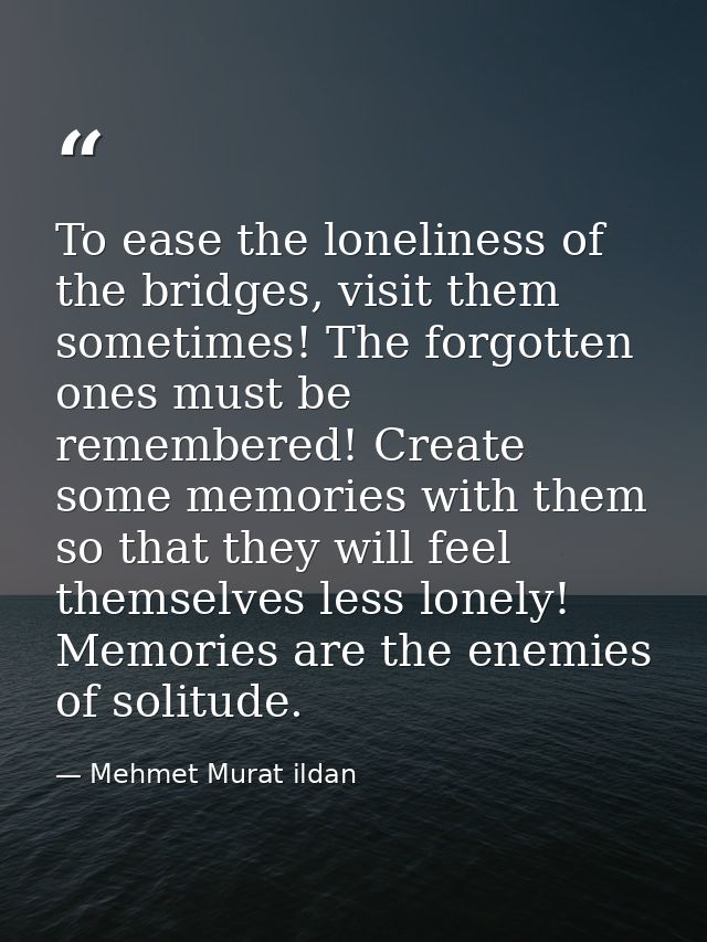 To ease the loneliness of the bridges, visit them sometimes! The forgotten ones must be remembered! Create some memories — Mehmet Murat ildan