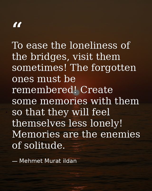 To ease the loneliness of the bridges, visit them sometimes! The forgotten ones must be remembered! Create some memories — Mehmet Murat ildan