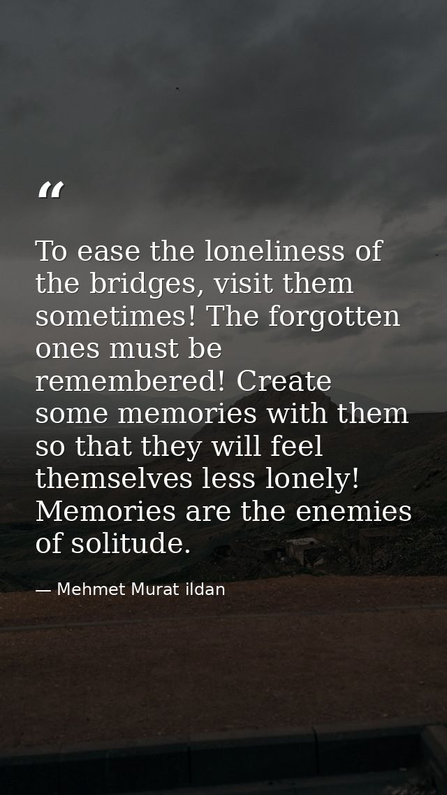 To ease the loneliness of the bridges, visit them sometimes! The forgotten ones must be remembered! Create some memories — Mehmet Murat ildan