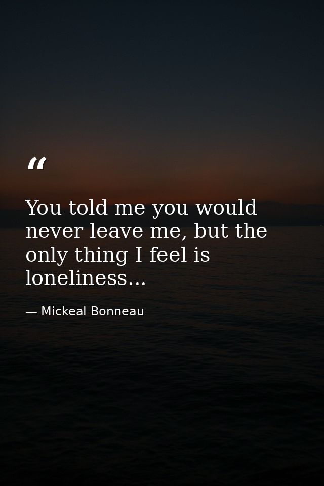 You told me you would never leave me, but the only thing I feel is loneliness... — Mickeal Bonneau