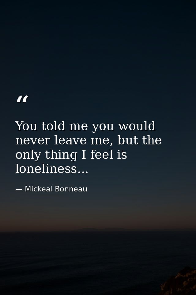 You told me you would never leave me, but the only thing I feel is loneliness... — Mickeal Bonneau