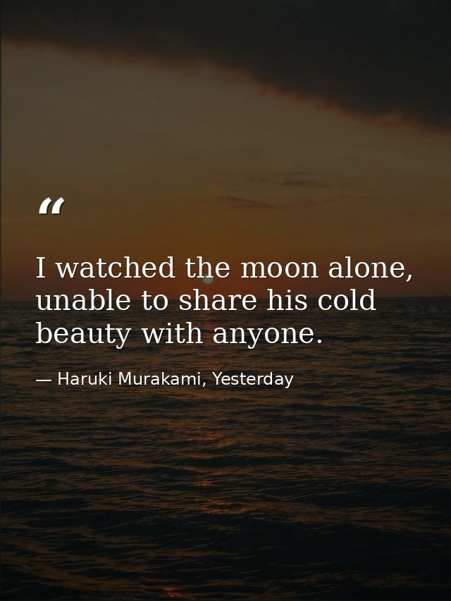 I watched the moon alone, unable to share his cold beauty with anyone. — Haruki Murakami, Yesterday