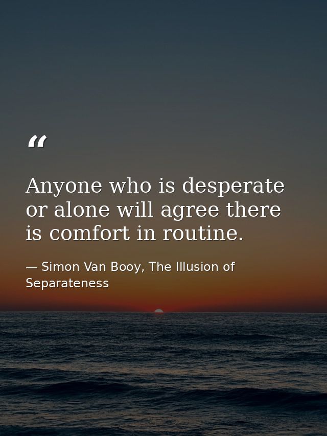 Anyone who is desperate or alone will agree there is comfort in routine. — Simon Van Booy, The Illusion of Separateness
