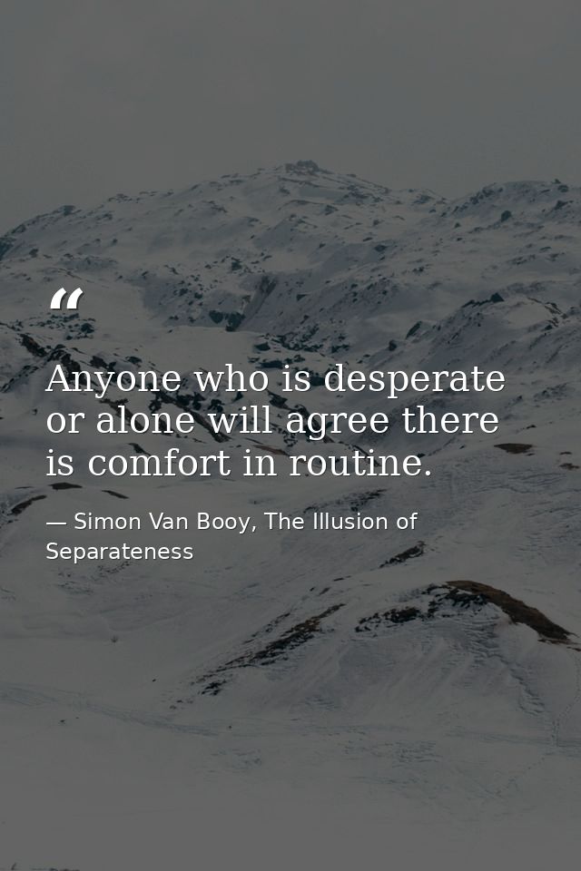 Anyone who is desperate or alone will agree there is comfort in routine. — Simon Van Booy, The Illusion of Separateness